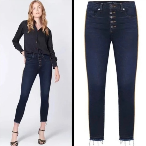 Veronica Beard Debbie High-Rise Skinny Tux Striped Jeans - 24 - Picture 1 of 11